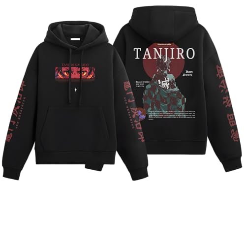 Image of Anime Inspired Design Unisex Pullover Hoodie, Black, Graphic Print Front and Back