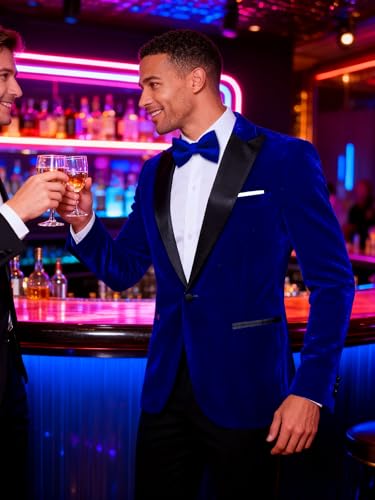 Image of Barry.Wang Velvet Mens Blazer Mardi Gras Sport Coat Brooch Regular Fit Tuxedo Peaked Lapel Suit Jacket Carnival Parade
