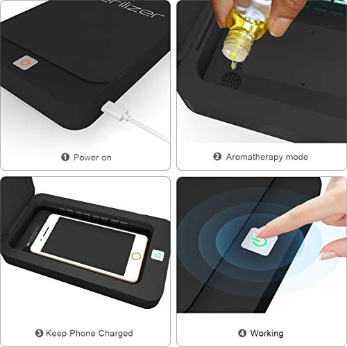 Phone UV Sanitizer Portable UV Light Cell Phone Sterilizer Cleaner Aromatherapy Function Disinfector with USB Charging for Smart Phone Toothbrush Jewelry Watches (Black)