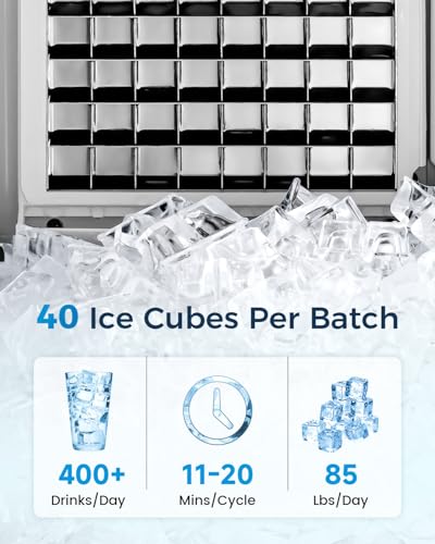 Image of Feelfunn Commercial Ice Maker with Water Pump, 85Lbs /Day, Built-in Undercounter Ice Maker with Auto-Cleaning & Timer, Freestanding Stainless Steel Ice Machine for Restaurant Home Bar Office