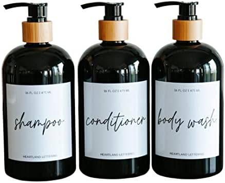 Plastic Decorative Shampoo Bottles, Black Bathroom Accessory Set, Plastic Bathroom Set, Black Bathroom Decor, Set of 3 Shampoo Conditioner Body Wash Dispenser