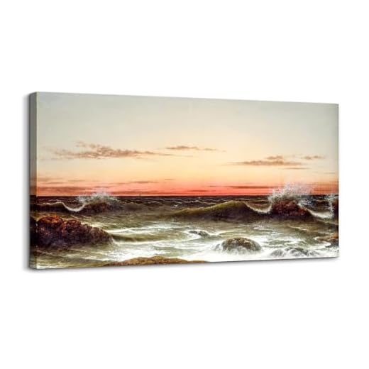 hyidecorart Cadre Decoration Murale Grand, Vintage Impression sur Toile, 50x100 cm Tableau Decoration Murale Chambre Coucher de Soleil au Bord de La Mer, Marin Paysage Décoration de Salon Bureau