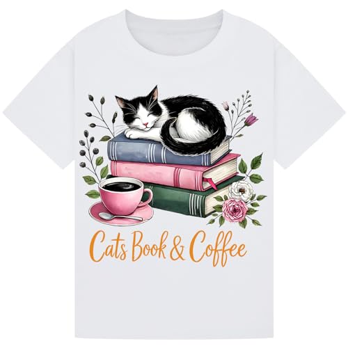HAK Ideas LTD Cozy Cat, Books & Coffee | Cute Aesthetic Reading Lover Gift Perfect for Readers, Writers, & Tea Lovers | World Book Day T-Shirt White L HAK Ideas LTD Cozy Cat, Books & Coffee | Cute Aesthetic Reading Lover Gift Perfect for Readers, Writers, & Tea Lovers | World Book Day T-Shirt White L