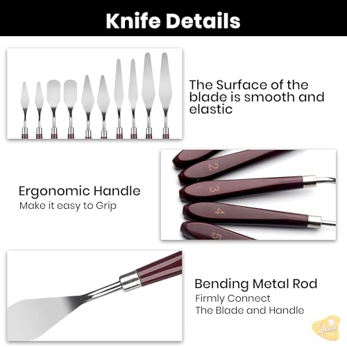 Image of Lakeer Palette Knife Set - 10 Pcs Stainless Steel with Wooden Handle, Ideal for Acrylic, Oil Painting, and Mixed Media Art