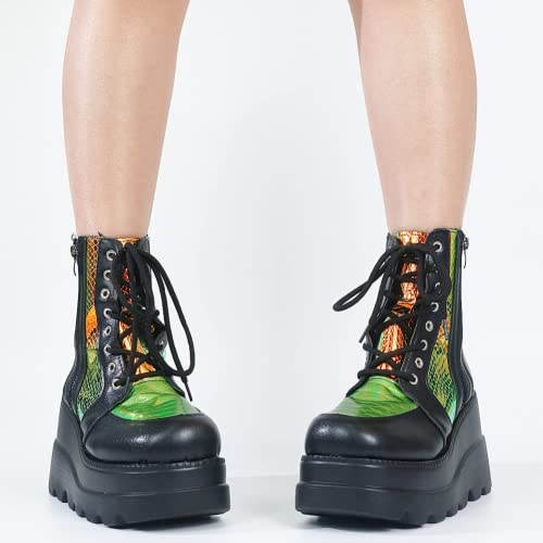 UOQAPRE Women's High Heel Combat Boots Square Toe Lace Up Ankle Booties Fashion Wedge Chunky Platform Boots Zipper Bootie Shoes2