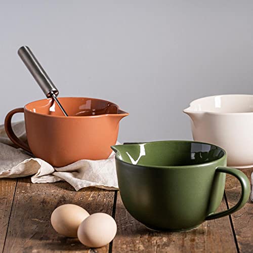 Gaolinci Simple Solid Color Kitchen Ceramic Mixing Bowl, 1 Quart Large Bowl, With Pouring Spout And Handle #TOP2
