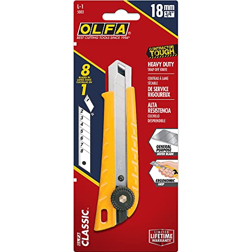 Image of OLFA 18mm Heavy-Duty Utility Knife (L-1) - Ratchet Lock, Snap-Off Blade | 18mm Japanese tool steel snap-off, ratchet-lock, ABS handle - Construction and drywall - Contractors and Construction