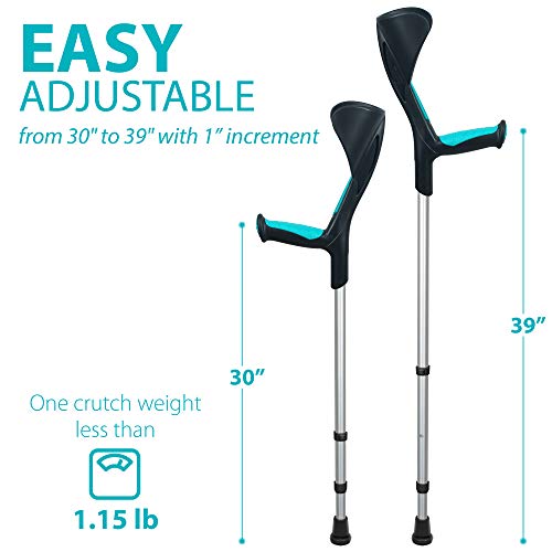 ORTONYX Forearm Crutches 1 Pair - Ergonomic Handle with Comfy Grip - High Density Sturdy Aluminum - 308lb Max / 200917 - Thumbnail 2