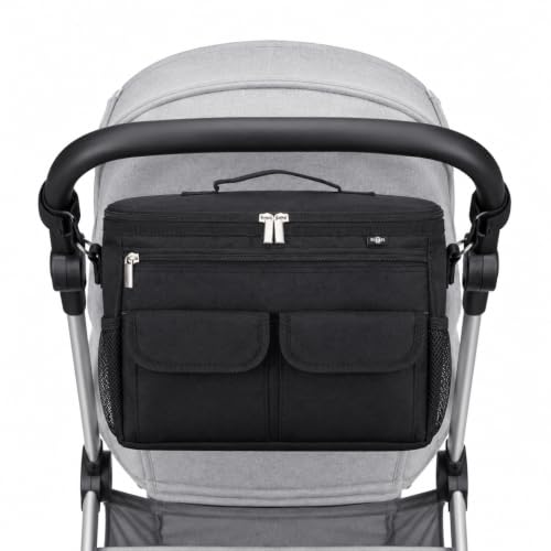 BTR Kinderwagen Organizer und Buggy Organizer und Kinderwagen Taschen plus 2 x Kinderwagen Clips. Schwarz. – Ansicht 1