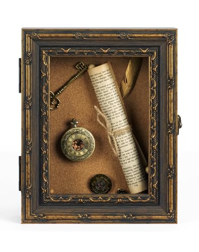 FOLKOR Flowers Shadow Box Display Case 8x10, Vintage Shadow Box Picture Frame with Pins and Tapes for Wedding Bouquet Memorabilia Medals Photos Baby Items, Warm Gift for Mom Sister Friend (Black Gold)