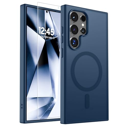 Image of SUPFINE Magnetic for Samsung Galaxy S24 Ultra Case with Screen Protector, (Built-in Magnets) (Military Grade Drop Protection) Slim Translucent Shockproof Phone Case,Sapphire Blue