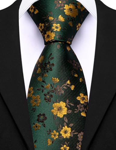 Image of Barry.Wang Floral Ties for Men Flower Necktie with Tie Clip Formal