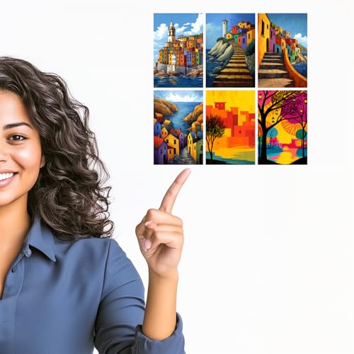 Image of SiddArtify Colorful Coastal Town Wall Art Prints Set - Modern Cityscape Poster Decor for Living Room Bedroom Office - Set of 2-4x6 Inch - Board (Pack of 6) - Sticker (Pack of 6)