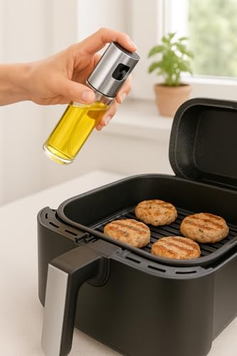 Image of Oil Sprayer for Cooking, Olive Oil Sprayer Bottle for Kitchen, BBQ, Air Fryer & Salad - Fine Mist Glass Spray Dispenser for Oil & Vinegar - Refillable Stainless Steel Top (Oil-Bottle-01)