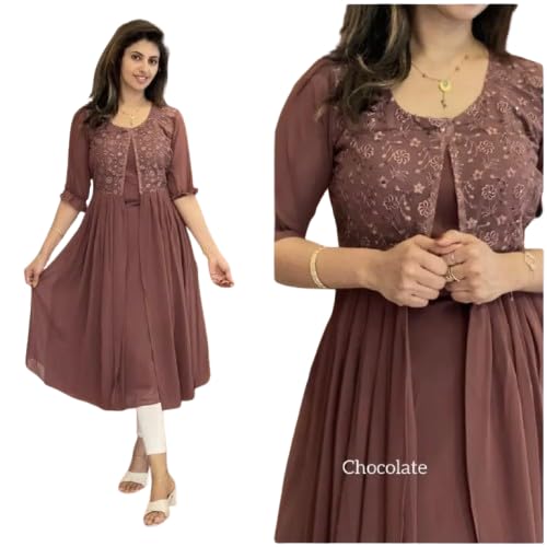 Attractive Georgette Gown Sequence Work for Women (P-20436133-2XL) Brown-image-46