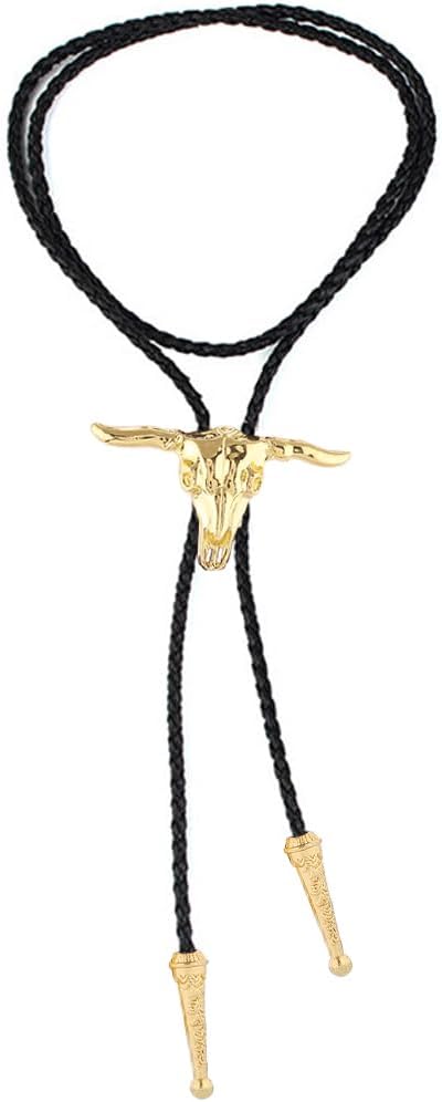 GelConnie Longhorn Bull Bolo Tie for Men Native American Western Cowboy Leather Necktie Bolo Necklace for Women Gold Texas - Image 3