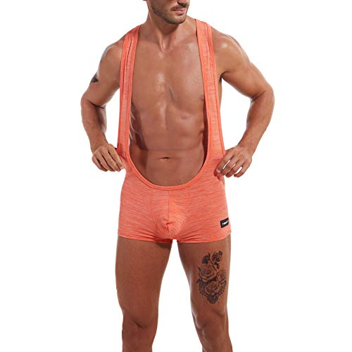 YUFEIDA Men's Athletic Supporters Slim Fit Wrestling Leotard Base Layers Jumpsuit Boxer Singlet (Jockstrap Orange, XL)