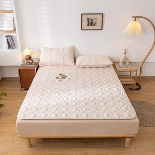 HAIBA Matratzenschutz 100X200cm Matratzenschoner Gesteppt Khaki Gurt matratzenpolster, Atmungsaktiv und Geräuschlos | Ultraweiche Gebürstete Mikrofaser