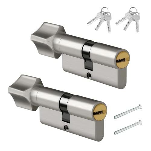 MUNTE 2 Piezas Bombin Cerradura Seguridad, Bombin de Aleación de Aluminio, Cilindro Cerradura Seguridad (35/35 mm Interno/Externo), Contiene 6 Llaves para Edificios Residenciales, Garajes