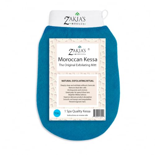 Image of Zakia's Morocco Moroccan Kessa Exfoliating Scrub Glove - Teal Blue