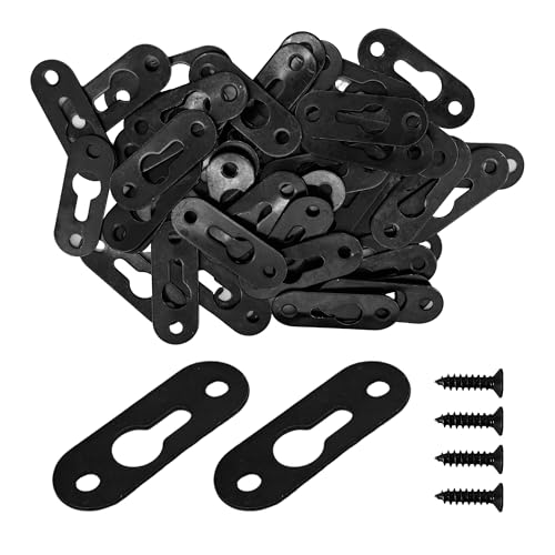 bociloy 50Pcs 1.77" x 0.63" Heavy Duty Keyhole Hangers, Single Hole Hanging Plates, Flat Metal Mounting Fasteners for Photo Picture Frames Mirrors with Screws, Black