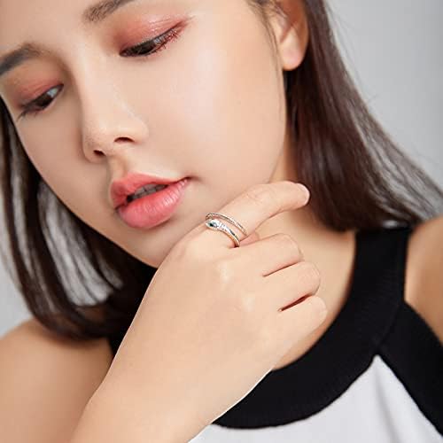 Qings Snake Sterling Silver Adjustable Ring Dainty Serpent Open Retro Vintage Animal Wrap Statement Finger Rings with Green Zirconia Eye Snakes Jewellery Gift for Women Men Girls Teens