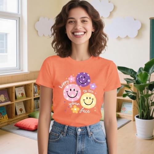 Womens Teacher Shirts Smile Faces T-Shirt for Teacher Happy to See Your Face Tee Tops4