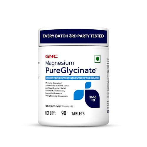 Image of GNC Magnesium PureGlycinate 3666 mg | 100% Pure & Non-Buffered | 440mg Elemental Magnesium, 100% RDA | Up to 80% Absorption | Deep Restful Sleep, Stress Recovery | 90 Tablets