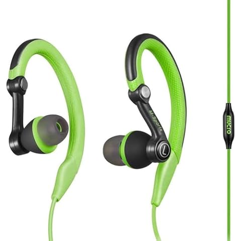 mucro Sport Headphones Wired, Over Ear in-Ear Earbuds，Earhook Running Earphones, Headphones with Microphone for iPhone iPod Android Phone (Green-TypeC) Cover