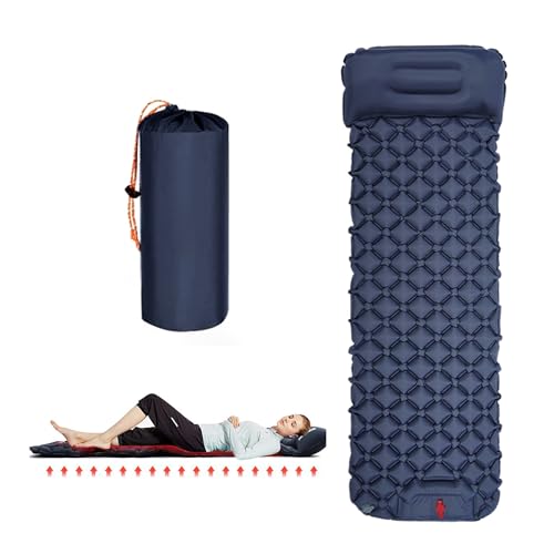 Andazododc Sleeping Pad for Camping- Ultralight Inflatable Sleeping Mat with Built-in Foot Pump & Pillow, Upgraded Compact Camping Air Mattress for Camping, Backpacking, Hiking (Dark Blue)
