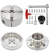 DEEFIINE 4 Inch Wood Lathe Chuck Set 1" x 8 tpi thread & 3/4"x16TPI Adapter, Nickel Plated Self C...
