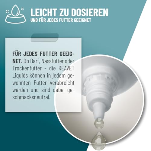 ReaVET Relax Liquid Tropfen für Hunde 100ml - Beruhigung mit Baldrian, L-Tryptophan, Vitamin B12 & Melisse I Beruhigungstropfen Hund bei Silvester, auf Reisen & Autofahrt