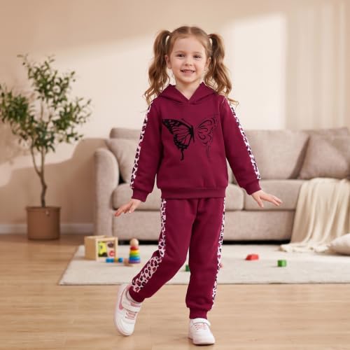 Image of Girls Clothes Fall Winter Toddler Outfits Leopard-print Hoodie Sweatshirt + Sweatpants 2 Piece Set 4-12 Years