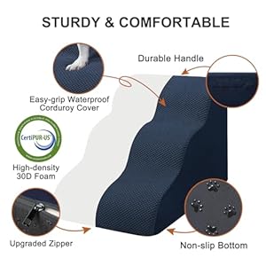 Dog-Stairs-Ramps-for-Small-Medium-Dogs-to-Beds-and-Couches-Up-to-18-Dog-Steps-with-Sturdy-High-Density-Foam-Pet-Stairs-with-Non-Slip-Bottom-for-Puppy-and-Cats-Gift-Hair-Remover-Roller-Navy-Blue - Cucciolini Doodles   Dog-Stairs-Ramps-for-Small-Medium-Dogs-to-Beds-and-Couches-Up-to-18-Dog-Steps-with-Sturdy-High-Density-Foam-Pet-Stairs-with-Non-Slip-Bottom-for-Puppy-and-Cats-Gift-Hair-Remover-Roller-Navy-Blue