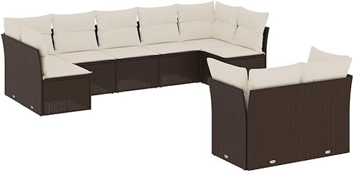 Miniatura 3 de 9-Piece Garden Sofa Set in Brown and Cream White, Modular Outdoor Seating with Weather-Resistant PE Rattan and Steel Frame, Comfortable Washable