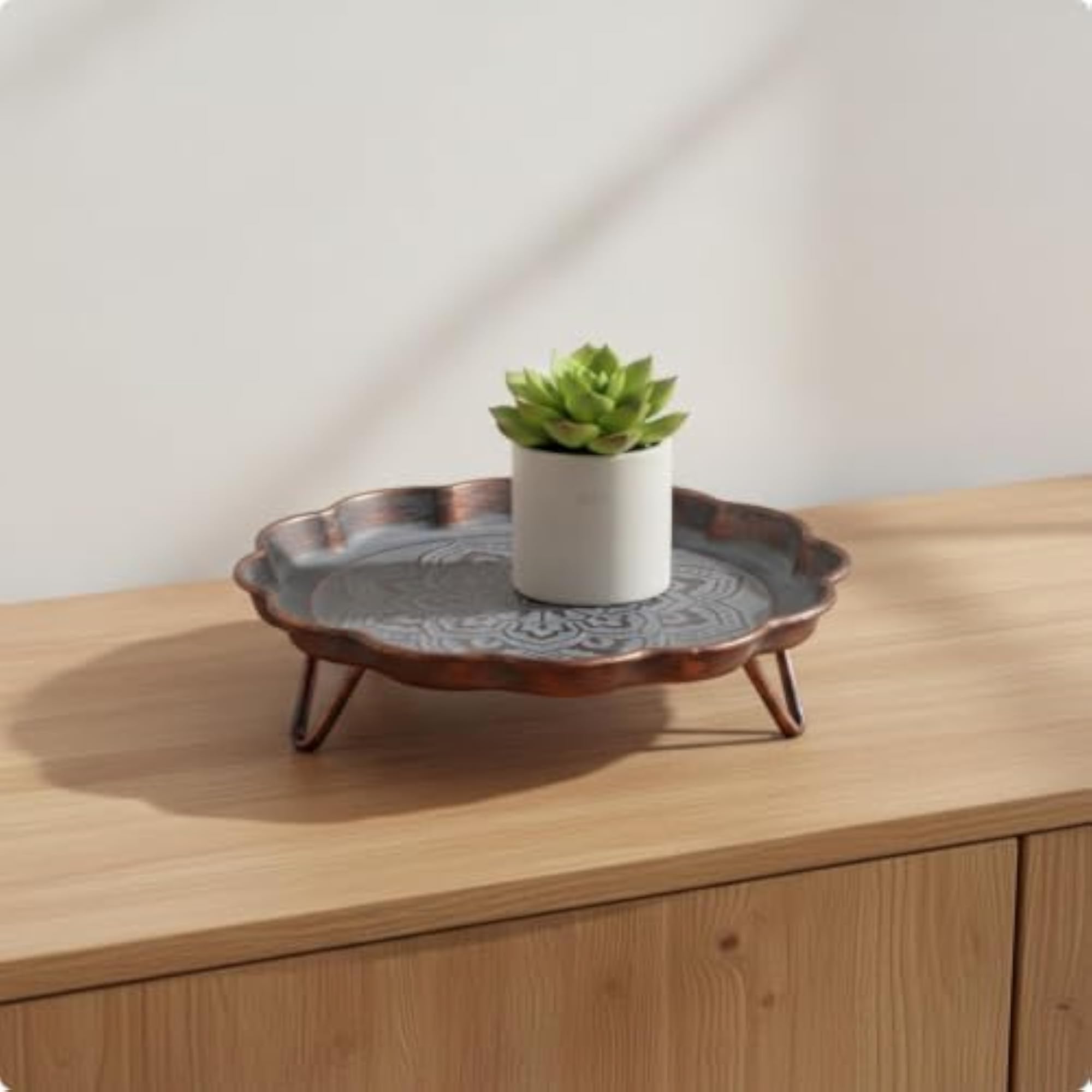 Dark Bronze Finish Mandala Pattern Metal Tray