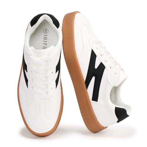 IDIFU White Women's Platform Fashion Sneakers Casual Trendy Comfortable Lace-up