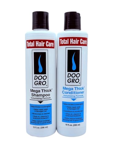 Mega Thick Shampoo & Conditioner Duo (10 oz Each) Volumizing System with Vitamins & Herbs Promotes Fuller Thicker-Looking Hair