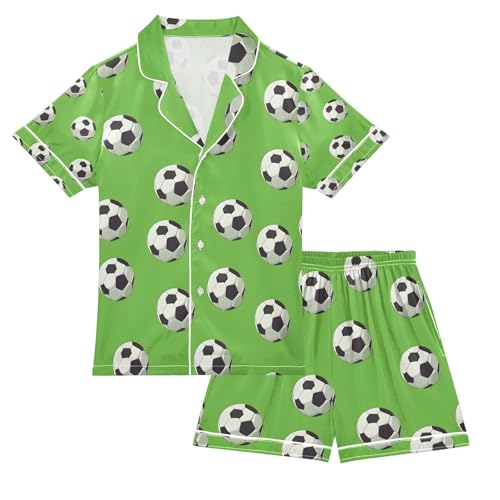 senya Green Background Football A Satin Summer Pajama Sets Silk Short Sleeve Button Down Sleepwear