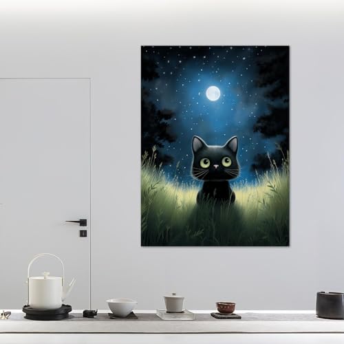 Art mural chat noir drôle affichette vintage toile encadrée 70x90 cm