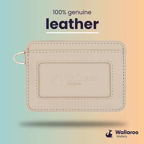 Image of Wallaroo Wallets Premium Leather Women's Wristlet Wallet Slim Card Holder for Credit Cards, ID, and Cash - Minimalist Slim Style with Non-Slip Lining and Wrist Strap (Beige)