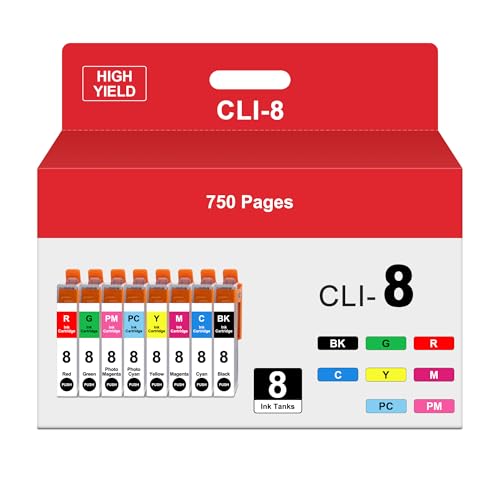 CLI-8 Ink Cartridges Multi Pack Ink Tank Replacement for Canon CLI-8 Ink Combo Pack Use for CLI8 CLI 8 PIXMA Pro9000 PIXMA Pro9000 Mark II Pro9000 Pro 9000 Printers(8-Pack| 1BK 1C 1M 1Y 1PC 1PM 1R 1G)
