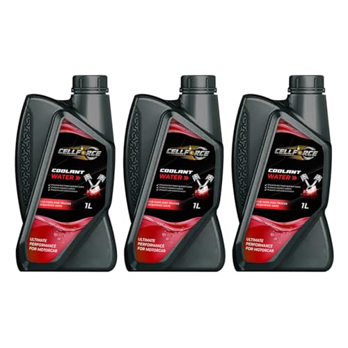 Image of CellForce UltraShield Radiator Coolant Water, 1 Litre, Advanced Anti-Freeze & Anti-Boil, Ultimate Engine Protection, Red, Ideal for Cars, Bikes & Trucks (Pack of 3)