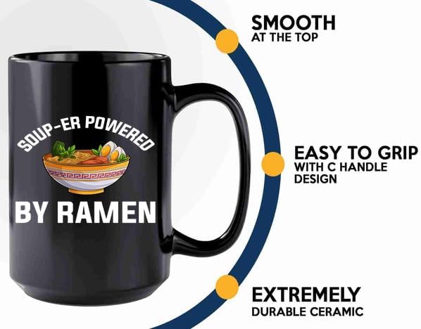 Ramen Coffee Mug 15oz Black -Powered by ramen - Food Lovers chicken pumpkin vegan pantry spicy noodles image 5