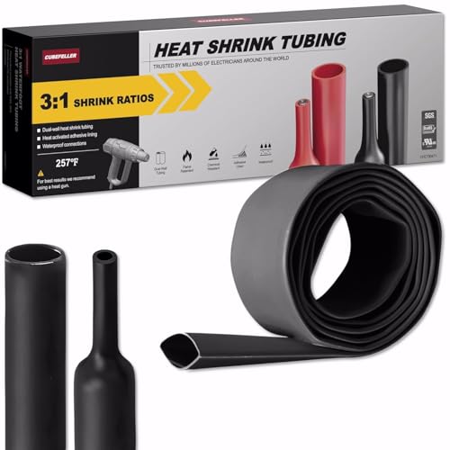 CUBEFELLER® 3:1 Ratio 1-1/2 Inch (39mm) Black Heat Shrink Tubing - 4ft (1.22M Total Length), Marine Grade Waterproof Adhesive Lined, Insulation Sealing Oil-Proof Wear-Resistant,ET0439B