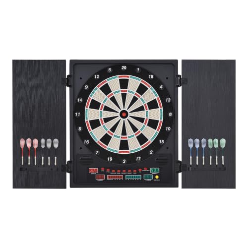 HOMCOM Elektronische Dart-Set Dartboard Dartscheibe mit automatischer Wertung Soundeffekte 12 Darts 27 Spiele und 202 Trefferoptionen für 8 Spieler Schwarz+Weiß 51 x 6,5 x 57 cm