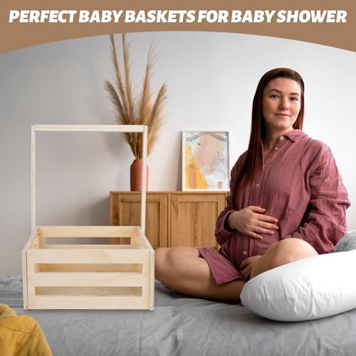 Image of Wooden Baby Shower Crate Closet, Personalized Baby Shower Basket, Baby Storage Crate Hamper, Easy Assembly Baby Baskets for Newborn Boys Girls, Pregnancy Gifts for New Parents(Wood Color)