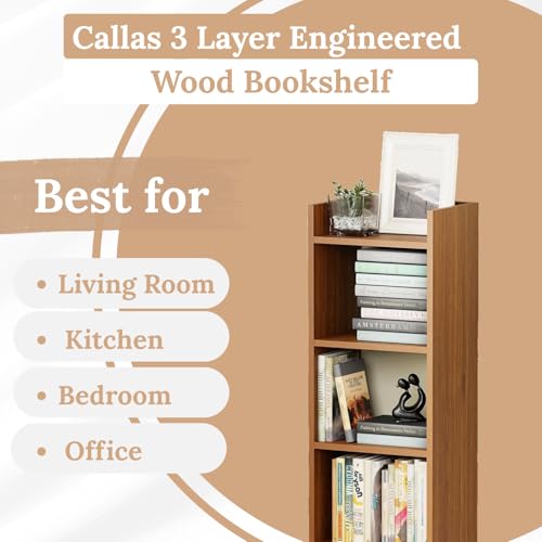 Image of Callas 3 Layer Multipurpose Engineered Wood Bookcase | Storage Organizer for Adults & Kids | Multi-Purpose Shelf for Books, Toys & Home Office Use (BR-008-Walnut)