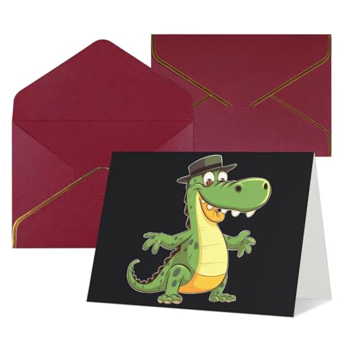 WLKSNBVD グリーティングカード 封筒付き 面白いクロコダイル 漫画 あなたのことを考えているカード 4x6 空白のメモカード 誕生日 ベビーシャワー おめでとう 結婚式 サンキューカード あらゆる機会に