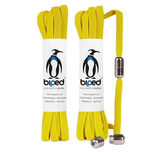 biped LACES 2 paires de lacets élastiques avec capsule métal twist-lock lacets caoutchouc sans attaches pour 2 paires de chaussures - plat 6 mm z2910(#5 yellow)